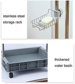 Roestvrijstalen Schoonmaakwagen - Reinigingskar Mobiel - Schoonmaken Organiseren - Verdikte ABS Opvangbak - 115 cm Hoog - Zilver — thumbnail 3