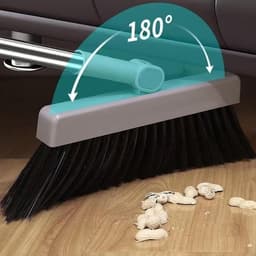Bezem en Stofschep Set - Reinigingsset Vegen - Huis Schoonmaken - Roestbestendig Metaal - 3 Delig - Grijs — thumbnail 3