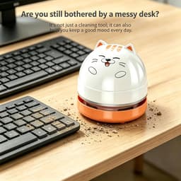 Draagbare USB mini bureaustofzuiger met schattig cartoon ontwerp, geschikt voor het opruimen van gumresten, stof en kruimels op bureau, computer, toetsenbord en in de auto — thumbnail 2
