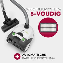 Stofzuiger met Zak - 700 Watt - RVS Telescoopbuis - Microfilter - Wit/Grijs — thumbnail 4