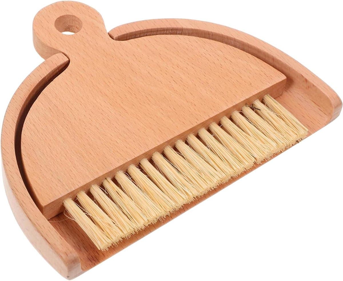 Stoffer Set - Mini Bezem - Kleine Ruimtes - Stevig Hout Materiaal - 14.5 cm - Wit — afbeelding 1