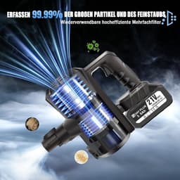Steelstofzuiger Draadloos - 200W - 3000 mAh accu - Zuigkracht 15000 PA - HEPA Filter - voor Dierenharen - Zwart — thumbnail 2