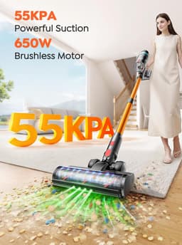 Draadloze Steelstofzuiger - Krachtige Stofzuiger - Huis Reinigen - Automatische Zuigkracht - 65 Min Werktijd - Oranje — thumbnail 5