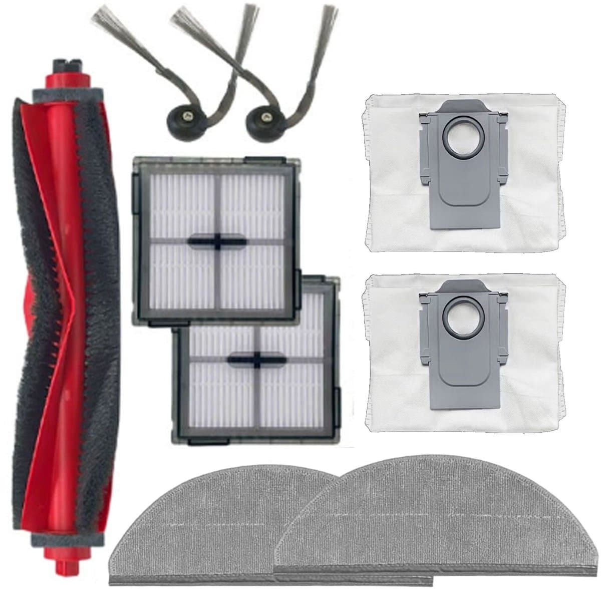 Stofzuiger accessoireset - geschikt voor Roborock Q10 VF+/PF Robotstofzuiger - 1 Hoofdborstel - 2 vacuümzak - 2 Dweildoek - 2 Zijborstels - 2 Filter - 9stuks — afbeelding 1