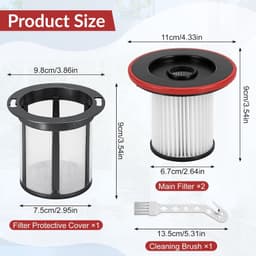 2-delige set HEPA-filters geschikt voor Bosch Unlimited 6-stofzuiger (12033215/12030438) - Wasbaar & herbruikbaar - hoge filtratie - vervangend filter geschikt voor Bosch Serie 6 inclusief - reinigingsborstel (voor BBS6/BCS6/BKS6/BSS6) — thumbnail 3