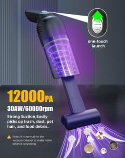 Handstofzuiger - Grijs - Draagbare Accu Stofzuiger met HEPA-filters - Voor Auto en Huis — thumbnail 2