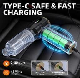 Draadloze Handstofzuiger – 23000Pa Krachtige Mini Kruimelzuiger voor Auto & Huis – Oplaadbaar, Lichtgewicht – Voor Dierenhaar, Tapijt & Trappen (Zwart/Goud — thumbnail 2