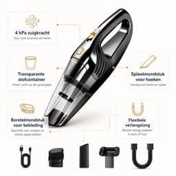 KARZO Draadloze Handstofzuiger – Oplaadbare Auto Stofzuiger – 4 kPa Zuigkracht – 0,3L Stofopvang – USB Oplaadbaar – Met Accessoireset – Zwart — thumbnail 5