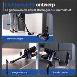 Saaf G90 Steelstofzuiger - 250W - Steelstofzuiger Draadloos - Stofzuiger Zonder Zak - 7-delige set met Buigbare Steel - 30kPa - Kruimeldief - Zwart — thumbnail 4