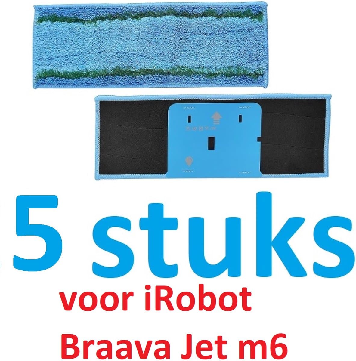 5 x Wasbare dweildoeken voor dweilrobot - maat: 28 cm x 10.4 cm - accessoires compatibel met Braava Jet M6 - iRobot - vervanging van hoge kwaliteit - microvezel - dweilpads - dweilrobot - Passen niet op de elektrische dweilen. — afbeelding 1
