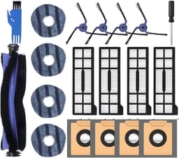 PolkaHome® 19-delige reserveonderdelen, onderdelen, accessoires geschikt voor Eufy X10 Pro Omni stofzuigerrobot 4 stofzakken, 4 wasbare dweildoeken, 4 zijborstels, 4 HEPA-filters, 1 hoofdborstel, 1 schroevendraaier, 1 2-in-1 schoonmaaktool met mesje — thumbnail 1
