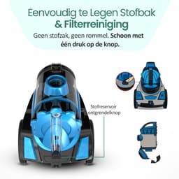 Emerio Stofzuiger zonder Zak - 2 Liter - HEPA Filter - Snoerlengte 4,5m - High performance borstel - 700W - VCE-108278.10 - Vacuum Cleaner Zwart / Blauw — thumbnail 4