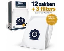 SQOON® Stofzuigerzakken - 12 STUKS - Geschikt Voor Miele Guard S1, M1 en L1 series - Gelijk aan model: CO / TU - High Filtration - Inclusief 3x Uitblaasfilters