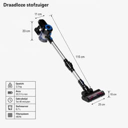 Nexxt 2-in-1 Draadloze Steelstofzuiger en Handstofzuiger - Cyclonisch - 160W - 20-40 Min - 0,8 liter - Zwart — thumbnail 3