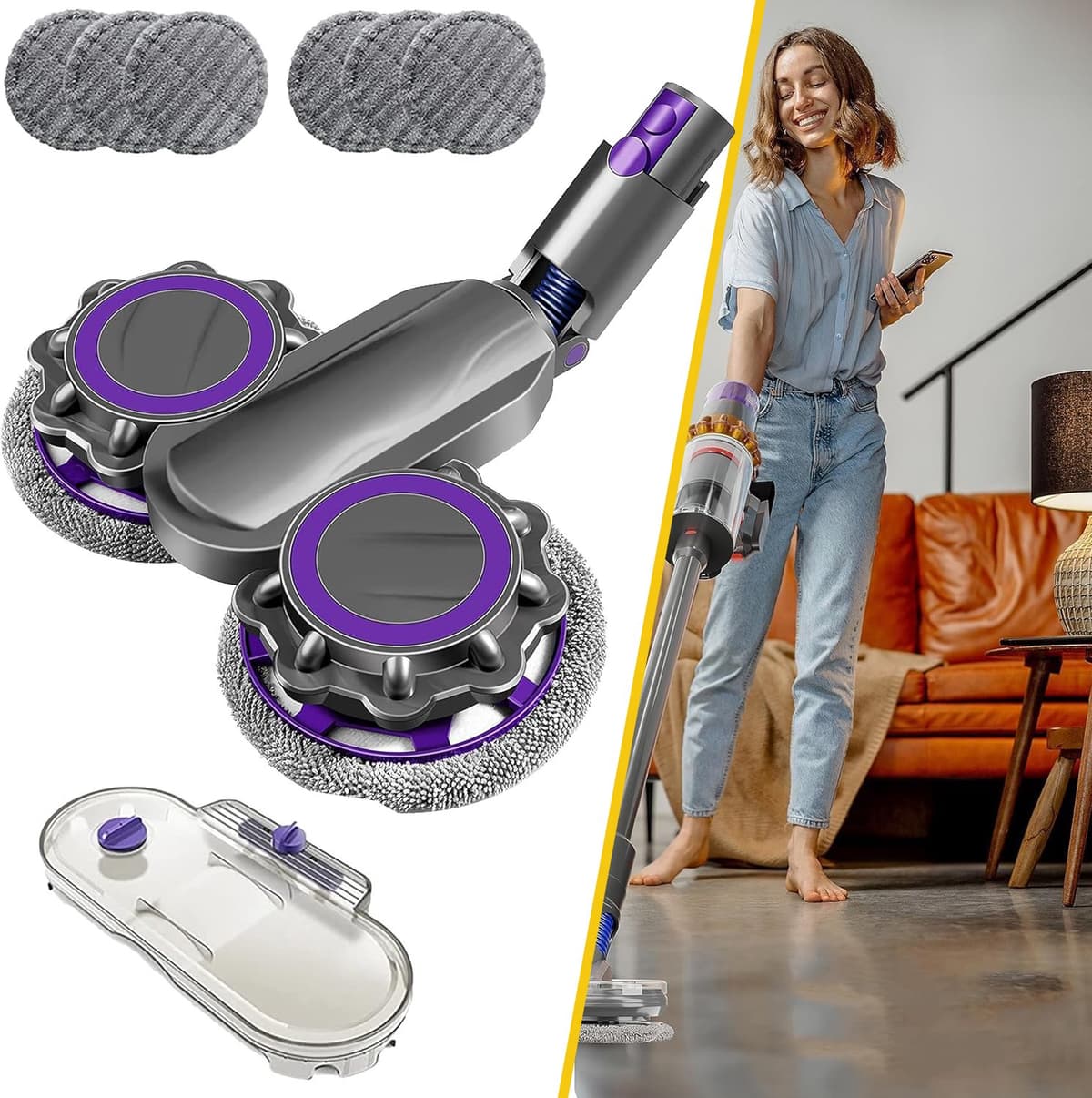 Elektrische Dweilkop - Mopkop Voor Dyson V7/V8/V10/V11/V15 Stofzuiger - Natte En Droge Dweilkop - Verwijderbare Watertank — afbeelding 1