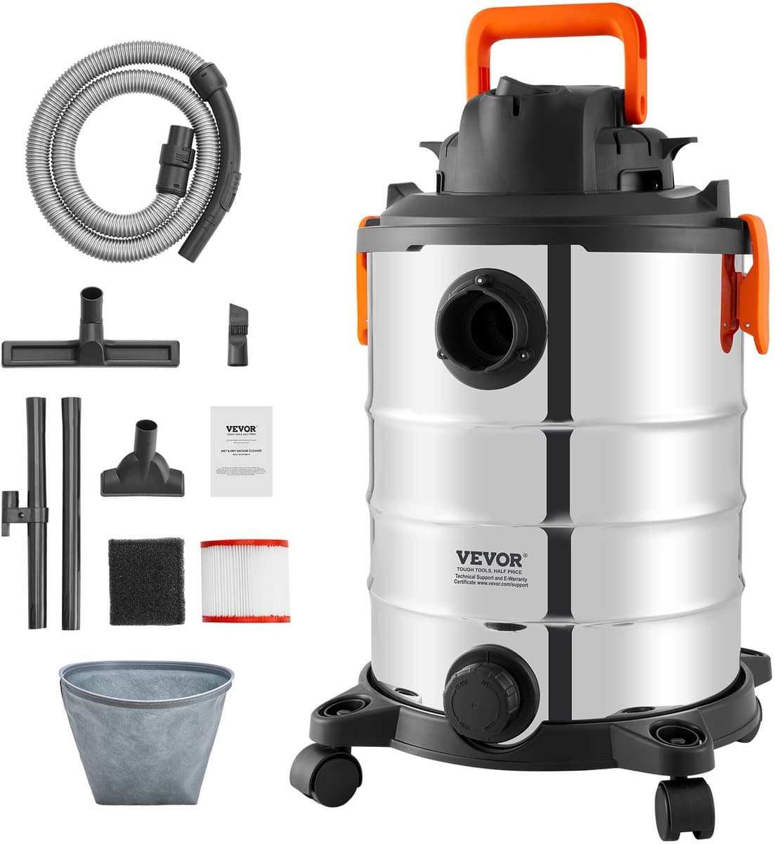 VEVOR Nat-Droogzuiger Industriële Stofzuiger 30L 6PK 1200W Zilver — afbeelding 1
