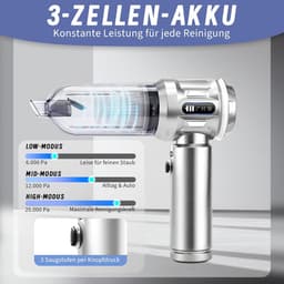 NETTLIFE Kruimeldief Handstofzuiger - 25000Pa Draadloos Oplaadbaar - 4-in-1 Auto Stofzuiger Met Air Duster Blazen - 3 Standen - Draagbaar voor Huishouden & Dierenharen - Zilver — thumbnail 4