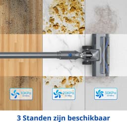 Novendo Goods - Steelstofzuiger 600W Draadloos - Draadloze stofzuiger - HEPA Filter - Zonder zak - 65 KPA Zuigkracht - Zelfstaand - LED verlichting - Licht grijs — thumbnail 2