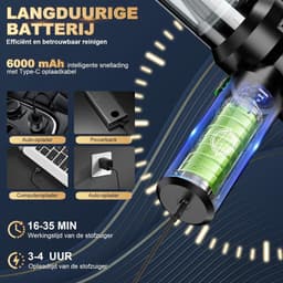 Draadloze Handstofzuiger - Mini Stofzuiger Auto - Snel Reinigen - 4-in-1 Blaas- en Zuigfunctie - 25.000 Pa - Zwart — thumbnail 2