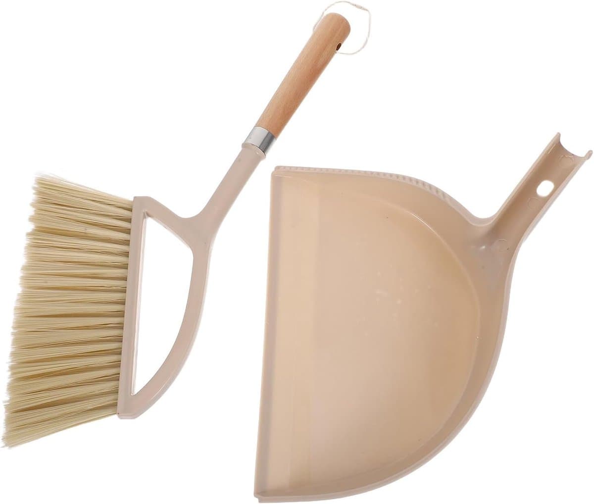 Handveger Stofblik - Mini Bezem - Bureau Schoonmaken - Houten Steel - Compact Formaat - Beige — afbeelding 1