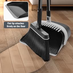 Bezem en veegset - Stoffer en blik - Snel schoonmaken - 180 graden draaibaar - 138 cm steel - Donkergrijs — thumbnail 5