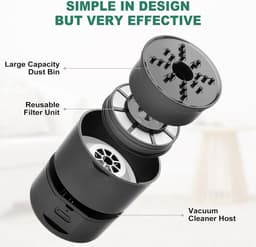 Mini tafelstofzuiger USB oplaadbaar, 360° draaibaar, 120 minuten gebruiksduur met automatische uitschakeling, compacte bureaustofzuiger voor school kantoor thuis, Wit — thumbnail 5