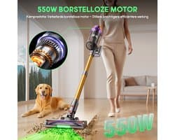 Hiazurm steelstofzuiger - 9-in-1 steelstofzuiger draadloos - 75000pa - Met dierenborstel - LED Groene Stofdetectielamp - Geschikt voor Tapijten - Harde Vloeren en Dierenharen - 2-liter stofopvangbox - Goudkleurig