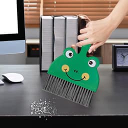 Stoffer en Blik Set - Kleine Bezem Stoffer - Bureau Schoonmaken - Compact Ontwerp - 18x23x5cm - Kikker — thumbnail 3