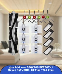 17 robot vacuum cleaner replacement parts geschikt voor ECOVACS DEEBOTX1 Omni / X1TURBO / X1 Plus / T10 Omni accessories 1 roller brush 4 HEPA filters 6 dust bags 6 side brushes — thumbnail 1