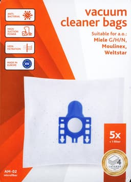 Vacustock stofzuigerzakken voor o.a. Miele G/H/N, Moulinex, Weltstar - doos 5 zakken en 1 filter — thumbnail 1