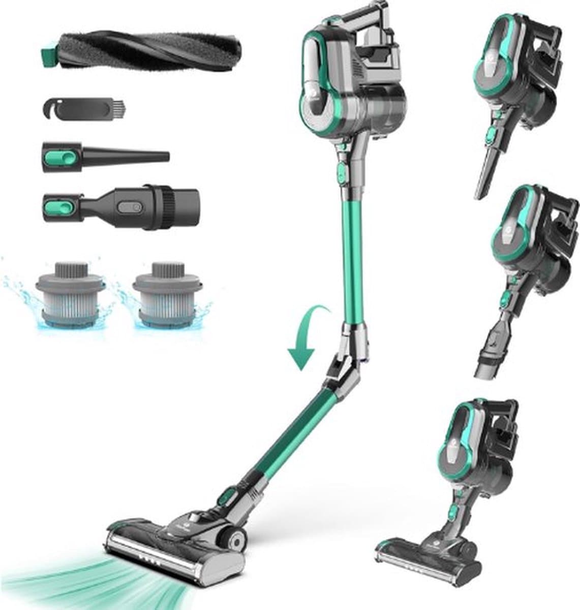6 in 1 Steelstofzuiger zonder Zak – Op Accu – Draadloos – Vacuum Cleaner – Tapijtreiniger – 25000 PA – 200W – Multifunctioneel – Groen — afbeelding 1