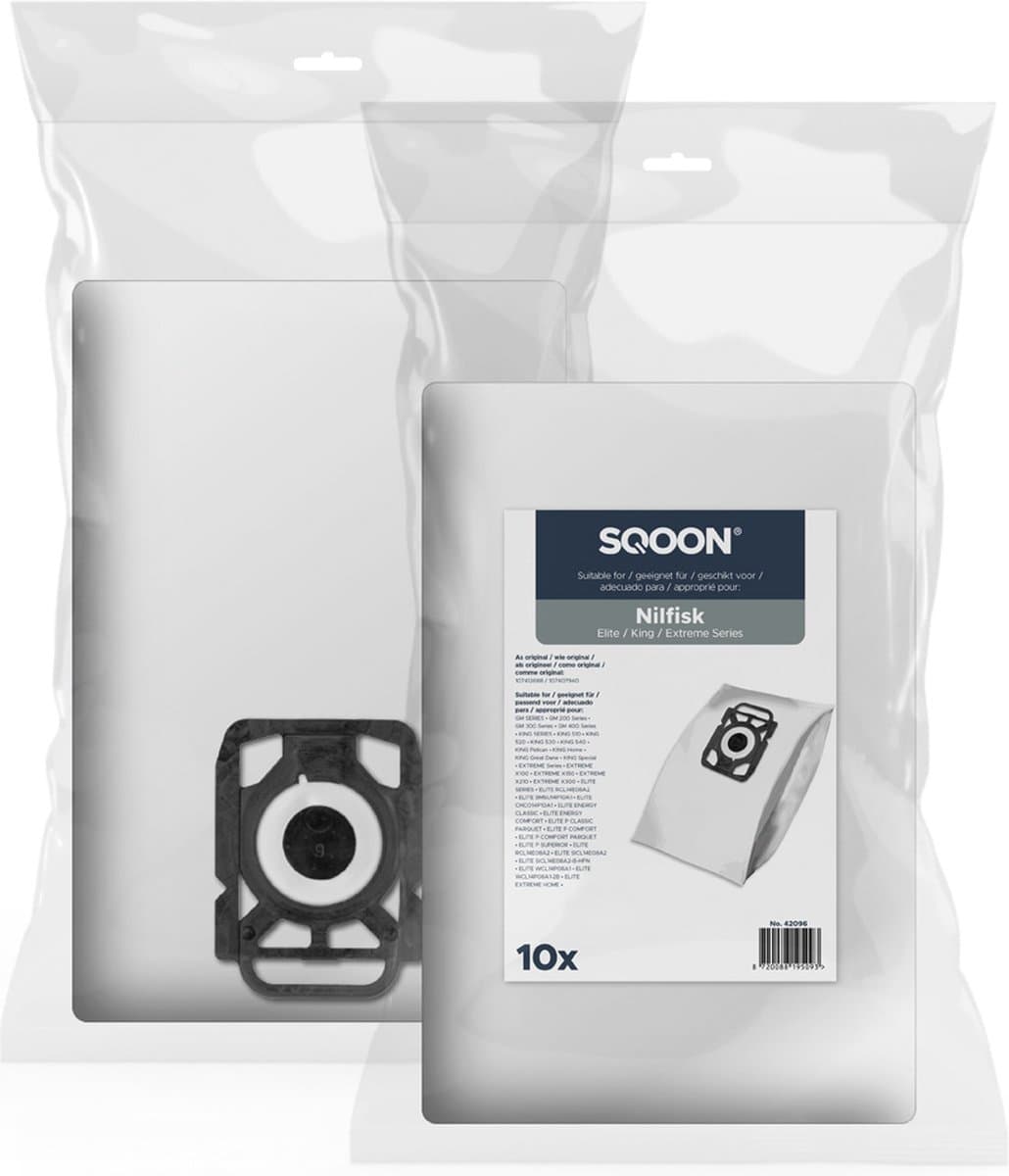 SQOON® Stofzuigerzakken Geschikt voor Nilfisk Elite / King / Extreme - Vervangt Model 107412688 - High Filtration met Uitblaasfilter - 10 Stuks — afbeelding 1