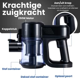 Saaf G90 Steelstofzuiger - 250W - Steelstofzuiger Draadloos - Stofzuiger Zonder Zak - 7-delige set met Buigbare Steel - 30kPa - Kruimeldief - Zwart — thumbnail 2