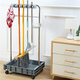 Roestvrijstalen Schoonmaakwagen - Reinigingskar Mobiel - Schoonmaken Organiseren - Verdikte ABS Opvangbak - 115 cm Hoog - Zilver — thumbnail 1