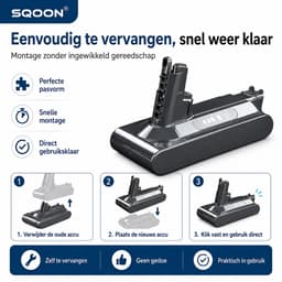 SQOON® accu geschikt voor Dyson V10 steelstofzuiger - Gelijk aan model: 969352-02 - Li-ion 25,2V 2,5Ah 63Wh vervangingsaccu — thumbnail 4