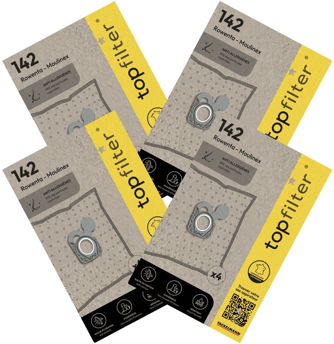 Set van 4 pakketten van 4 stofzuigerzakken 64142 Rowenta en Moulinex TopFilter Premium — afbeelding 1