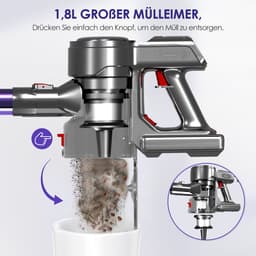 Fukstern Steelstofzuiger Draadloos - 55000Pa Zuigkracht - 55 Minuten Werktijd - 1.8L Stofreservoir - 8-lags HEPA-filtersysteem - paars — thumbnail 5