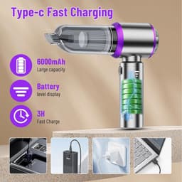 Draagbare Kruimeldief - Mini Stofzuiger - Auto Interieur Reinigen - 4-in-1 Functies - 22000 Pa - Lila — thumbnail 4
