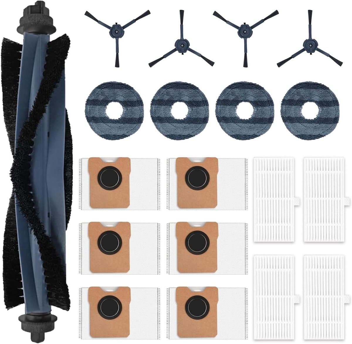 robotstofzuiger onderhoudsset - 19 stuks - Vervangende Onderdelen - Geschikt voor Eufy Robotstofzuiger OMNI C20 - Inclusief 6 stofzuigerzakken & 1 Roterende borstel & 4 zijborstels & 4 dweildoeken & 4 Filter - Complete Reinigingsset — afbeelding 1
