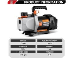 Vacuum Pomp Cordless - 18 V Zonder Lader - 7 CFM Luchtverplaatsing - 1/4 Inch Luchtinlaat - Elektrisch - Voor Koelkast En Airconditioning
