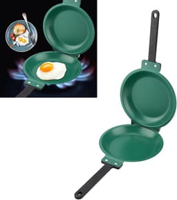 Dubbelzijdige pannenkoekenpan, omeletpan, keukenpan, groen, 19 cm, toastpan met hittebestendig handvat, toastpan voor koken, braden, bakken, grillen — thumbnail 1