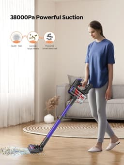 Rumi Draadloze Stofzuiger - 4 Opzetstukken - Stofzuiger Zonder Zak - Handstofzuiger - Kruimeldief - Draadloze Stofzuiger LED Display - 450 W - Handheld auto met touchscreen - Draadloze Stofzuiger 3 krachtige - Sterke Draadloze Stofzuiger — thumbnail 4