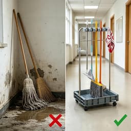 Bezem Dweilhouder - Reinigingskar - Gereedschap Opslag - Roestvrij Staal - 115 cm Hoog - Zilver — thumbnail 2