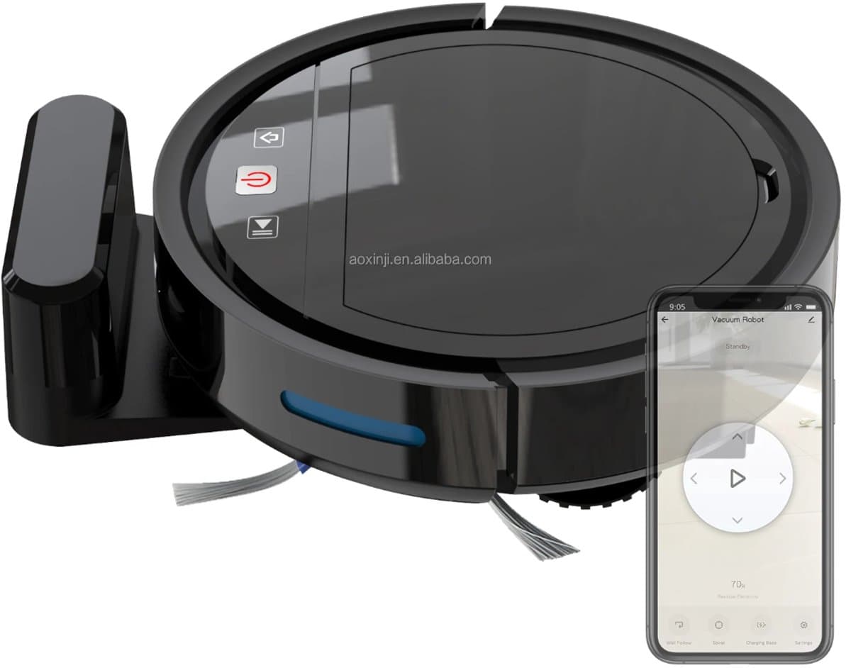 THEROB : Smart Robot stofzuiger met borstels en dweil functie in gratis Tuya en Smartlife app. (zwart) — afbeelding 1