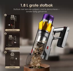 Elekiatech - Steelstofzuiger Draadloos - 70000Pa - 70 Min - 2200 mAh Accu * 2 - Paar — thumbnail 2