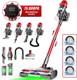 Hiaonyx steelstofzuiger - 9-in-1 steelstofzuiger draadloos - 75000pa - Met dierenborstel - LED Groene Stofdetectielamp - Geschikt voor Tapijten - Harde Vloeren en Dierenharen - 2-liter stofopvangbox - Rood — thumbnail 1