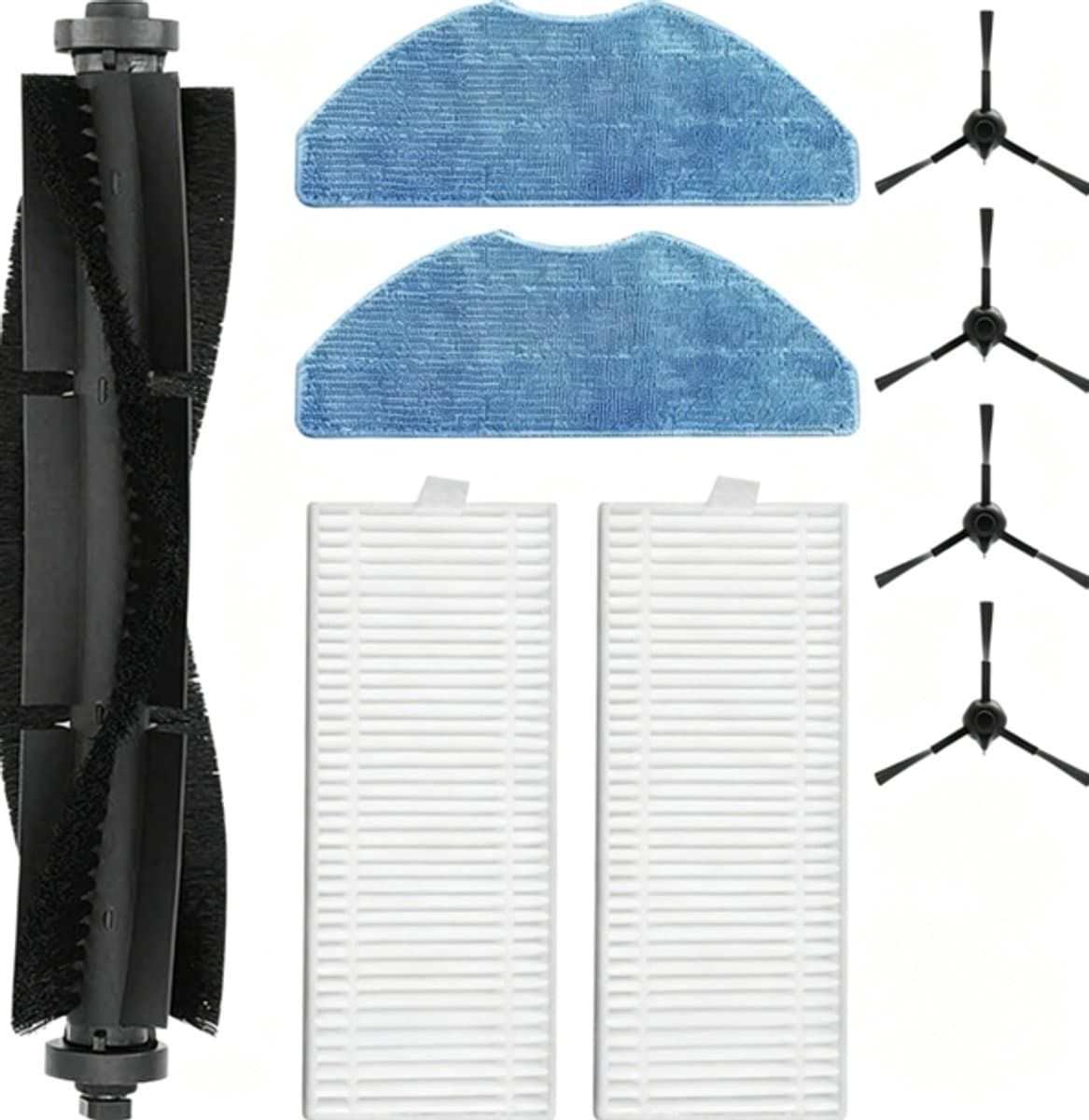 9 stuks Accessoireset - 1 hoofdborstel, 4 zijborstels, 2 reinigingsdoeken en 2 filterzeven - Voor 360 S8, S8 Plus , 360 Botslab S8 Plus, Rowenta X-plorer Serie 75 S+ RG8597W, EZVIZ RE4 / RE5 Plus — afbeelding 1