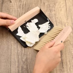 Kleine veegset - Mini stoffer blik - Bureau opruimen - Houtmateriaal - 16 x 13 x 4 cm - Beige zwart — thumbnail 3