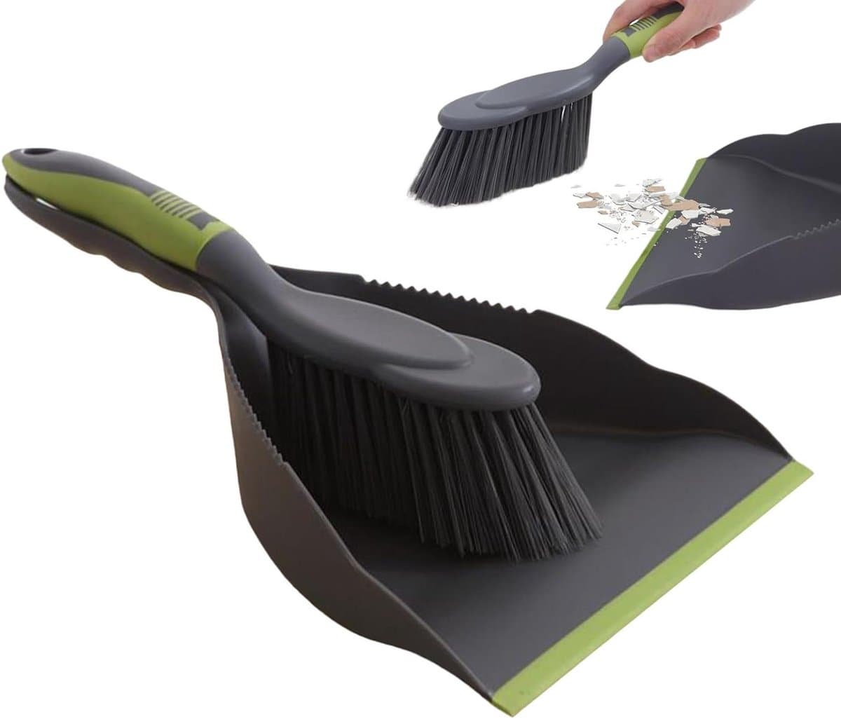 Handborstel en stoffer - Mini reinigingsset - Snel opruimen - Gekartelde rand - 298 g - Grijs — afbeelding 1
