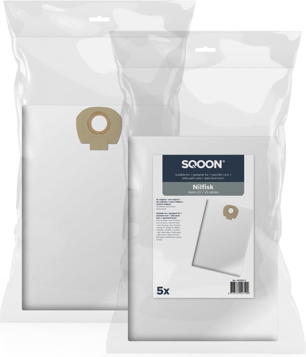 SQOON® Stofzuigerzakken Geschikt voor Nilfisk Alto / WAP / KEW AERO 20/25 & Makita VC2010 / VC2512 / VC3011 - 5 Stuks — afbeelding 1